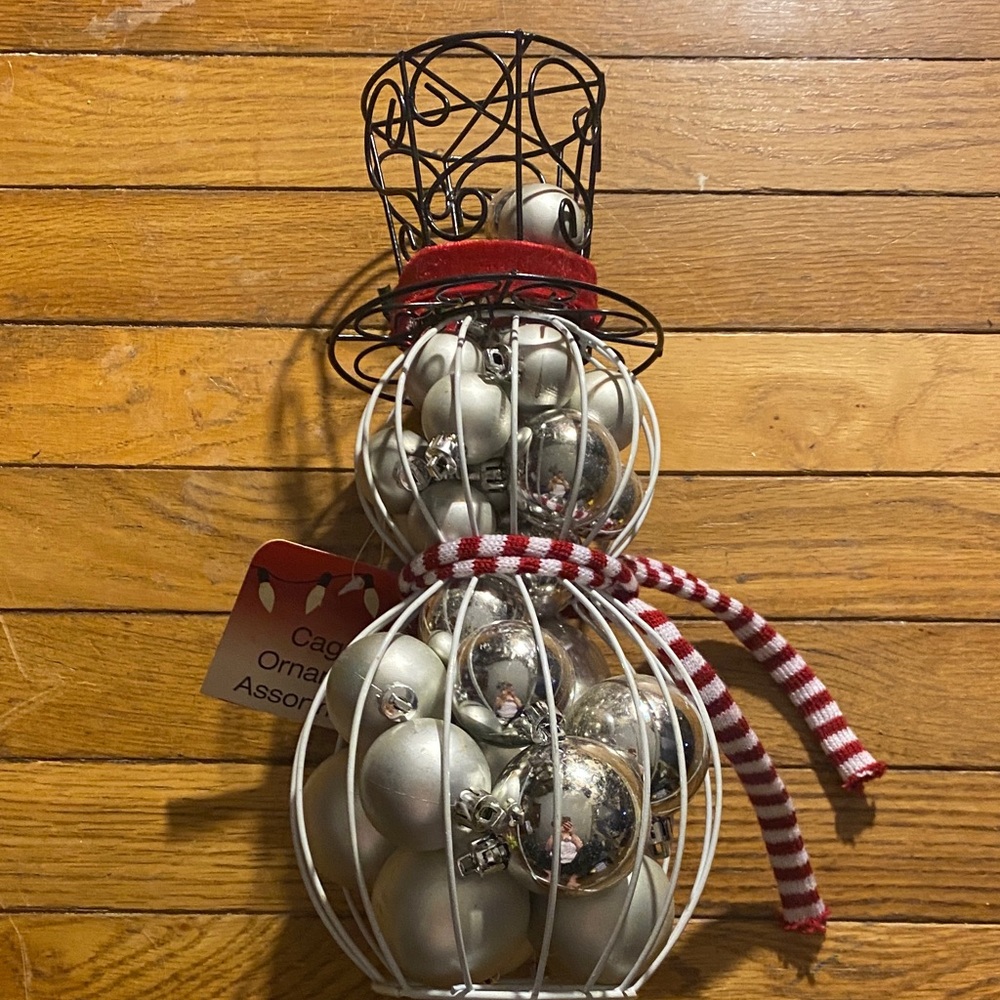 Charming Wire Snowman Ornament Holder with Red and Silver Accents